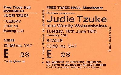 Ticket for Manchester Free Trade Hall on 16th June, 1981